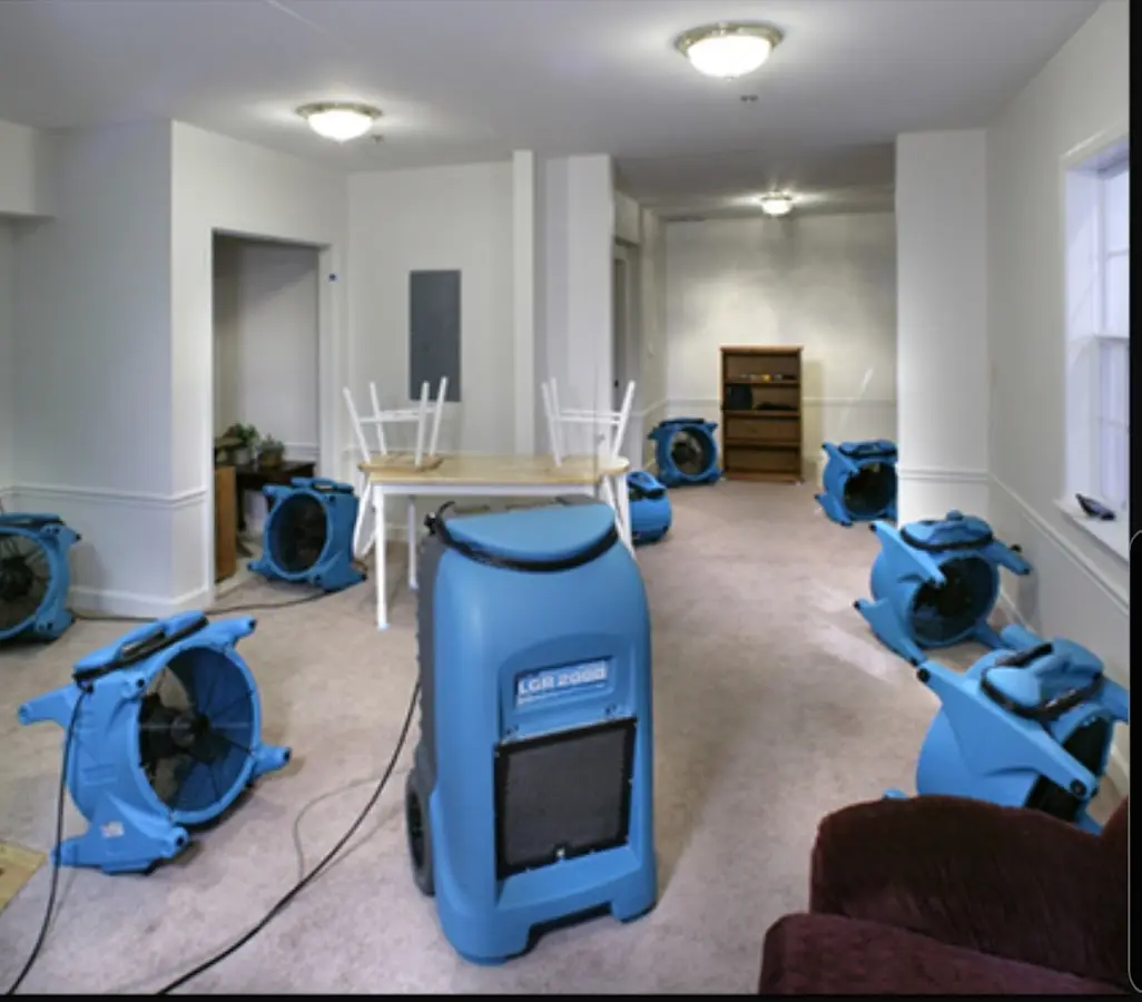 Air movers and dehumidifier setup for Water Extraction & Removal in Crete