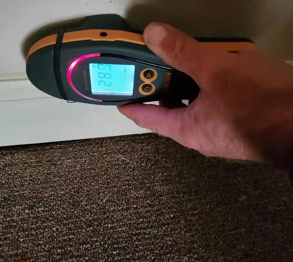 Moisture detection at baseboard during Storm Damage Restoration in Crete